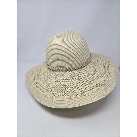 NWT J. CREW STRAW HAT WITH ROPE NATURAL BEIGE WOVEN PAPER WOMEN S/M WIDE BRIM - Picture 2 of 12